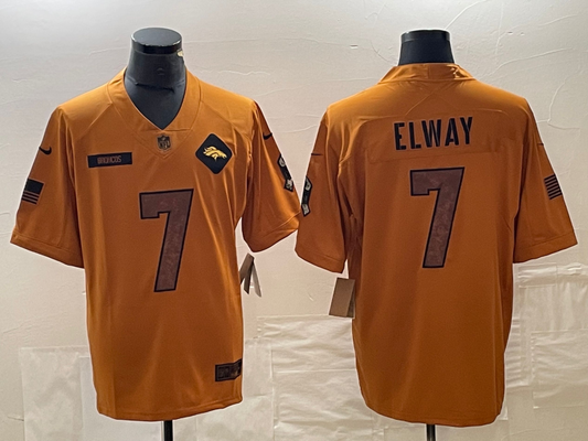 Men's Denver Broncos John Elway #7 Brown 2023 Salute To Service Retired Player Limited Jersey1