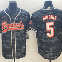 Men's Cincinnati Bengals Tee Higgins #5 Grey Camouflage Fashion Game Jersey1