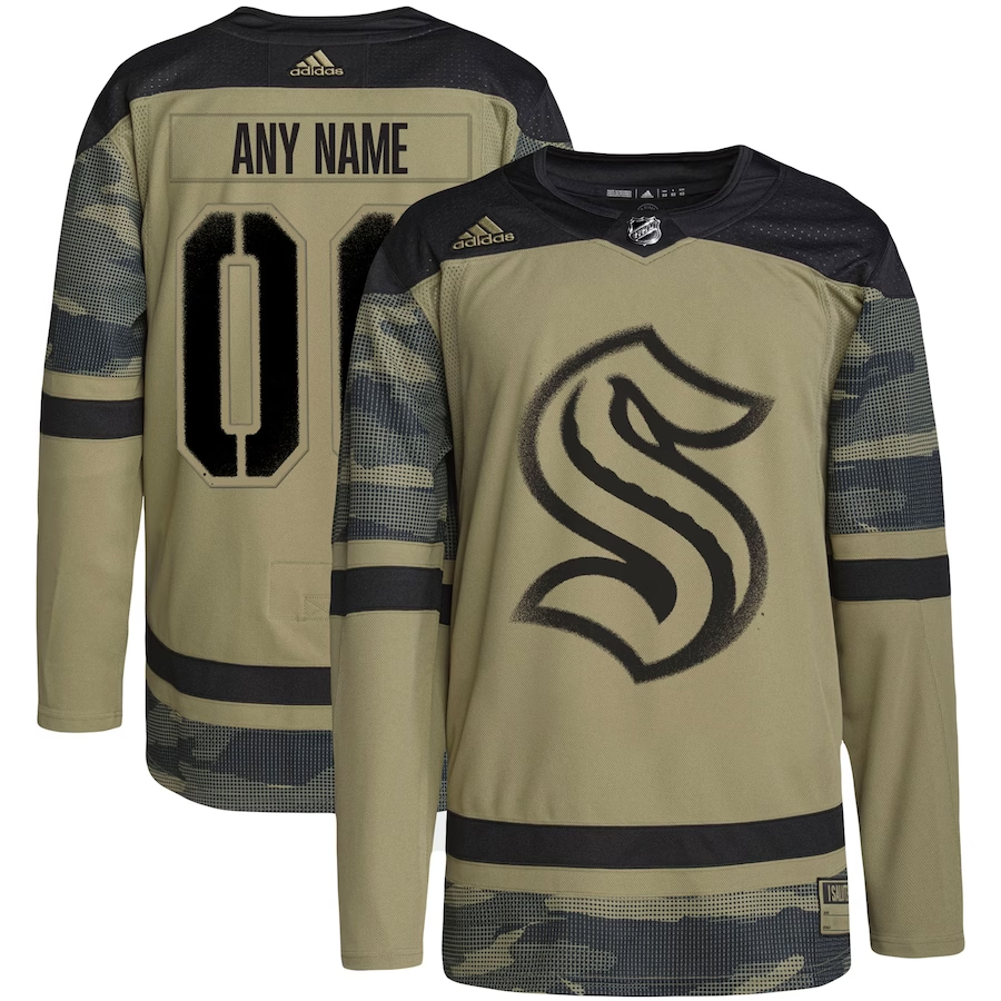 Men's Seattle Kraken Camo Military Appreciation Team Authentic Custom Practice Jersey1