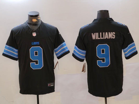 Men's Detroit Lions Jameson Williams #9 Black Player Game Jersey1