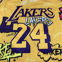 Men's Los Angeles Lakers Kobe Bryant #24 Yellow Swingman Graffiti Edition Jersey1