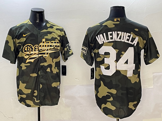 Men's Los Angeles Dodgers Fernando Valenzuela #34 Camouflage Game Jersey1