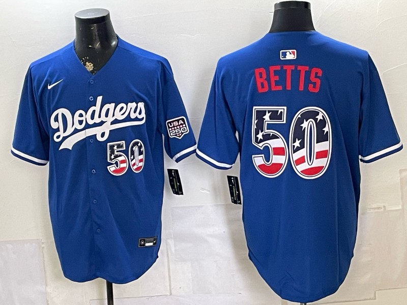 Men's Los Angeles Dodgers Mookie Betts #50 Royal USA 250 Fourth of July Home Stadium Jersey