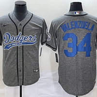 Men's Los Angeles Dodgers Fernando Valenzuela #34 Gray Game Jersey1 Joint Edition