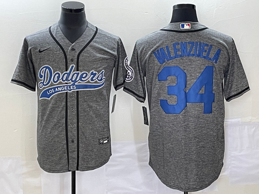 Men's Los Angeles Dodgers Fernando Valenzuela #34 Gray Game Jersey1 Joint Edition