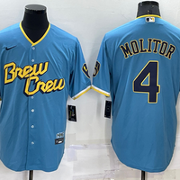 Men's Milwaukee Brewers Paul Molitor #4 Blue Stitched Jersey1