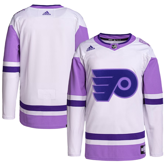 Men's Philadelphia Flyers White/Purple Hockey Fights Cancer Primegreen Authentic Blank Practice Jersey1