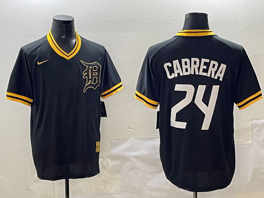 Men's Detroit Tigers Miguel Cabrera #24 Black Replica Player Jersey1