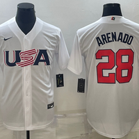 Men's 2023 World Baseball Classic #28 Nolan Arenado USA White Jersey1