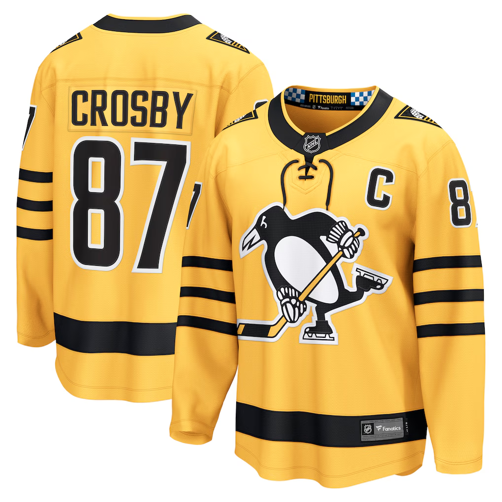 Men's Pittsburgh Penguins Sidney Crosby #87 Fanatics Gold Alternate Premium Jersey