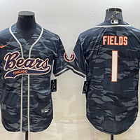 Men's Chicago Bears Justin Fields #1 Grey Camouflage Game Jersey1 Joint Edition