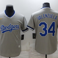 Men's Los Angeles Dodgers Fernando Valenzuela #34 Gray Stitched Jersey1