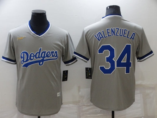 Men's Los Angeles Dodgers Fernando Valenzuela #34 Gray Stitched Jersey1