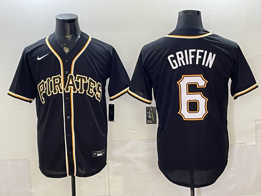 Men's Pittsburgh Pirates Konnor Griffin #6 Fashion Replica Black Out Jersey