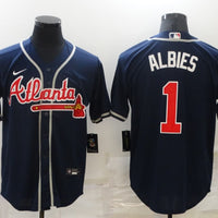 Men's Atlanta Braves Ozzie Albies #1 Navy Replica Player Jersey1