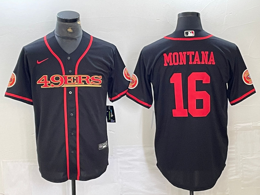 Men's San Francisco 49ers Joe Montana #16 Black Joint Edition Player Jersey1