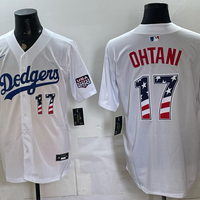 Men's Los Angeles Dodgers Shohei Ohtani #17 White USA 250 Fourth of July Home Stadium Jersey