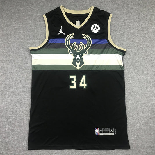 Men's Milwaukee Bucks Giannis Antetokounmpo #34 Black Replica Player Jersey1