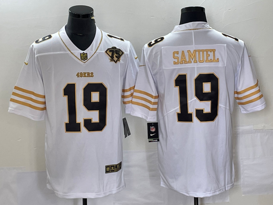 Men's San Francisco 49ers Deebo Samuel #19 White 75th Anniversary Game Player Jersey1
