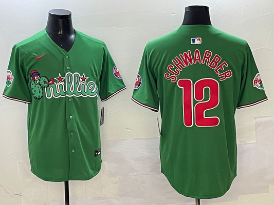 Men's Philadelphia Phillies Kyle Schwarber #12 Green Replica Team Jersey1