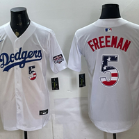 Men's Los Angeles Dodgers Freddie Freeman #5 White USA 250 Fourth of July Home Stadium Jersey
