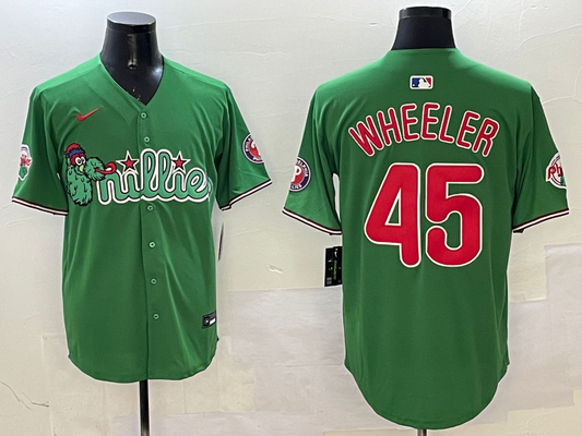 Men's Philadelphia Phillies Zack Wheeler #45 Green Replica Team Jersey1