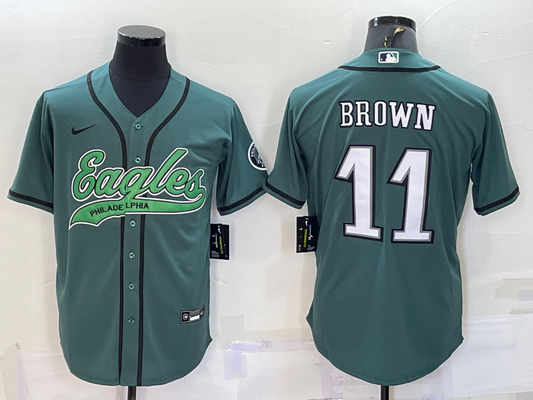 Men's Philadelphia Eagles A.J. Brown #11 Midnight Green Game Jersey1 Joint Edition