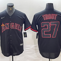 Men's Los Angeles Angels Mike Trout #27 MLB Black Sewn Baseball Jersey1