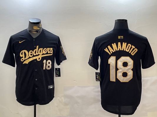 Men's Los Angeles Dodgers Yoshinobu Yamamoto #18 Black Game Jersey1