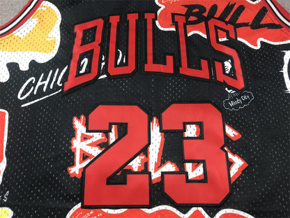 Men's Chicago Bulls Michael Jordan #23 Black Swingman Graffiti Edition Jersey1
