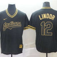 Men's Cleveland Guardians Francisco Lindor #12 Black Replica Baseball Jersey1