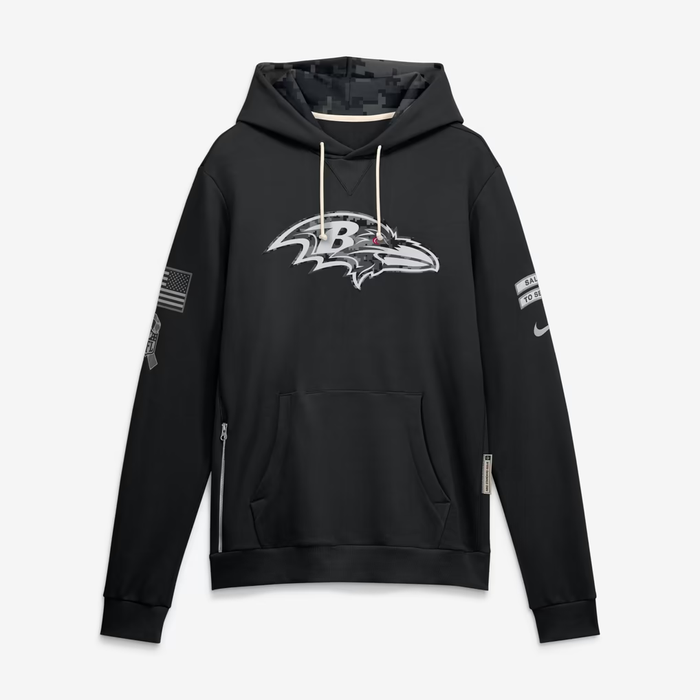 Men's Baltimore Ravens Black 2026 Salute to Service Sideline Dri-FIT Pullover Hoodie