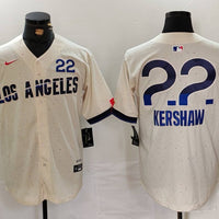 Men's Los Angeles Dodgers Clayton Kershaw #22 Cream 2024 City Connect Replica Player Jersey1