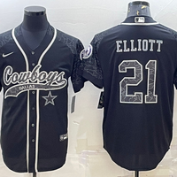 Men's Dallas Cowboys Ezekiel Elliott #21 Black RFLCTV Limited Jersey1 Joint Edition