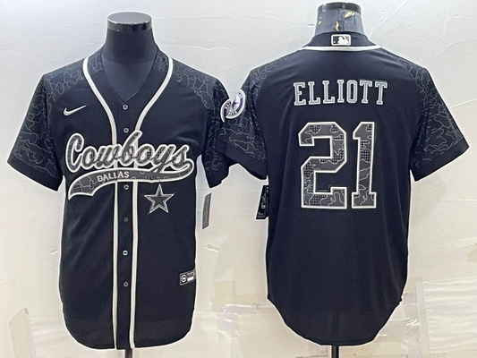 Men's Dallas Cowboys Ezekiel Elliott #21 Black RFLCTV Limited Jersey1 Joint Edition