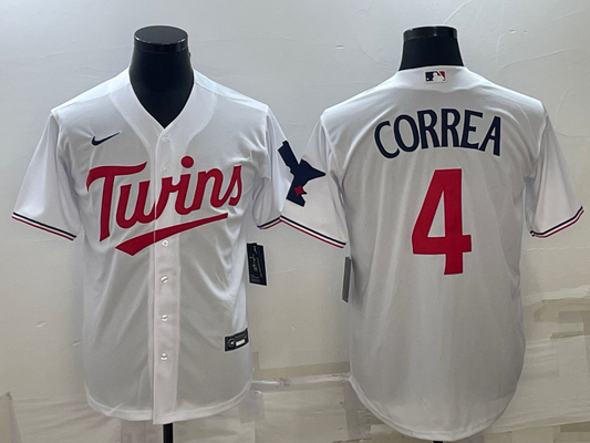 Men's Minnesota Twins Carlos Correa #4 White Home Replica Player Jersey1