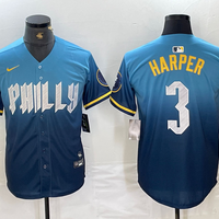 Men's Philadelphia Phillies Bryce Harper #3 Blue 2024 City Connect Limited Player Jersey1
