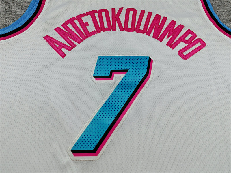Men's Miami Heat Giannis Antetokounmpo #7 White Swingman Jersey - City Edition