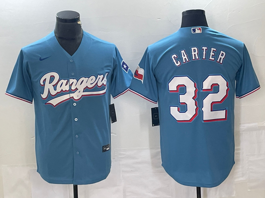 Men's Texas Rangers Evan Carter #32 Light Blue Replica Player Jersey1