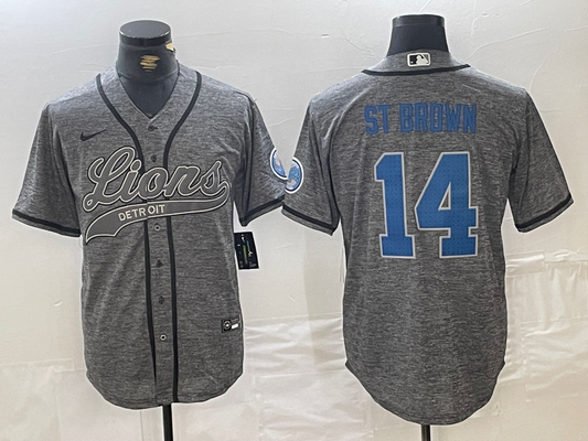 Men's Detroit Lions Amon-Ra St. Brown #14 Gray Player Jersey1