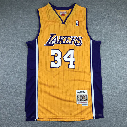 Men's Los Angeles Lakers Shaquille O'Neal #34 Yellow 1999-00 Classics Jersey1