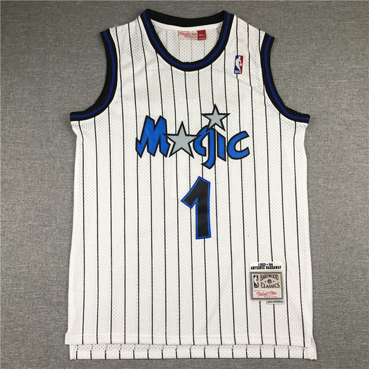 Men's Orlando Magic Penny Hardaway #1 White Hardwood Classics Swingman Jersey1