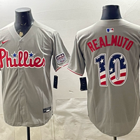 Men's Philadelphia Phillies J.T. Realmuto #10 Gray USA 250 Fourth of July Home Stadium Jersey
