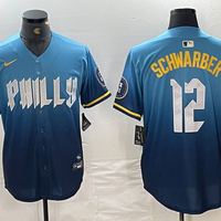 Men's Philadelphia Phillies Kyle Schwarber #12 Blue 2024 City Connect Limited Player Jersey1