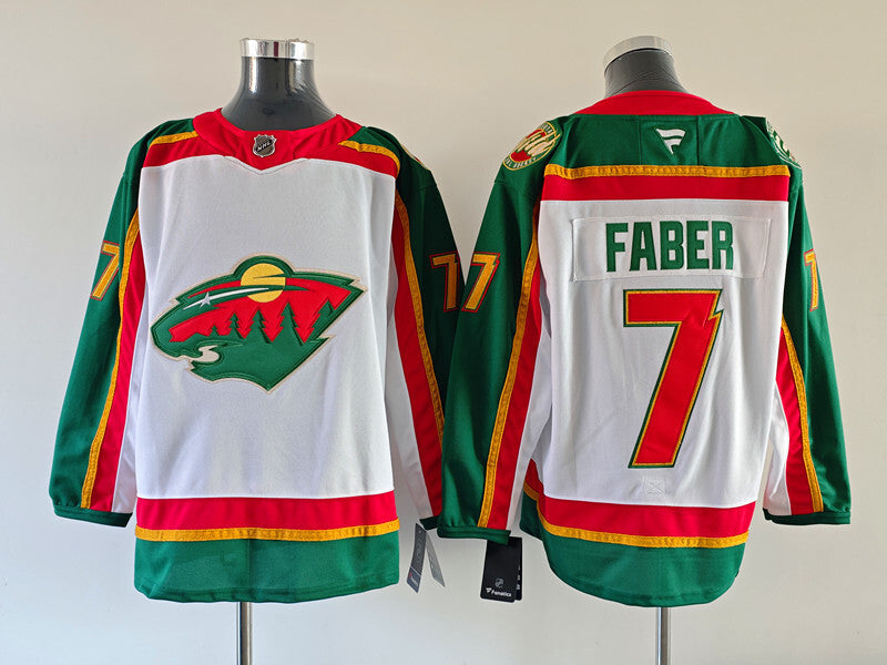Men's Minnesota Wild Brock Faber #7 Fanatics White 25th Anniversary Premium Jersey
