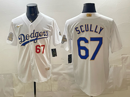Men's Los Angeles Dodgers Vin Scully #67 White 2026 Gold Collection Stadium Jersey