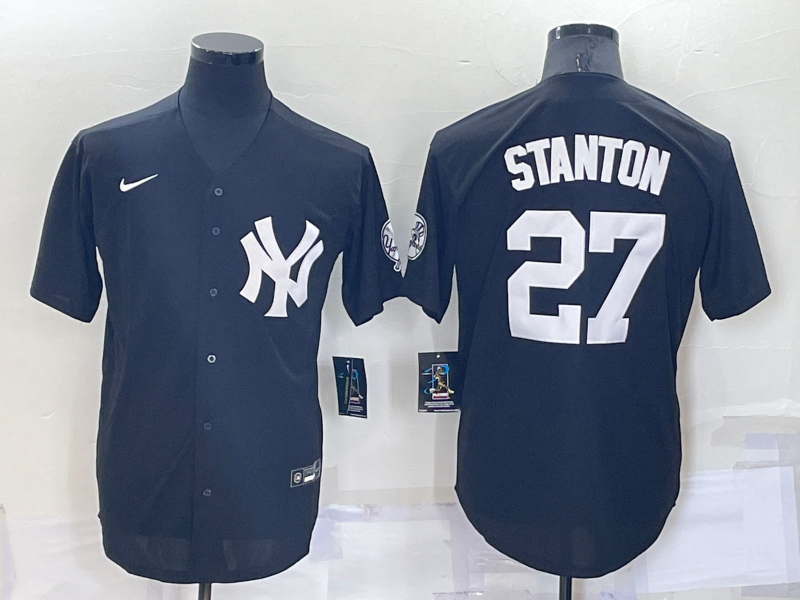 Men's New York Yankees Giancarlo Stanton #27 Black Replica Baseball Jersey1