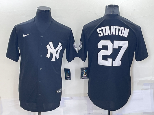 Men's New York Yankees Giancarlo Stanton #27 Black Replica Baseball Jersey1
