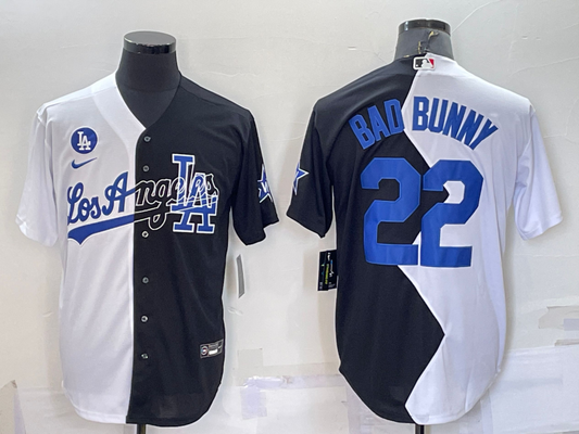 Men's Los Angeles Dodgers Bad Bunny #22 White/Black Replica Baseball Jersey1