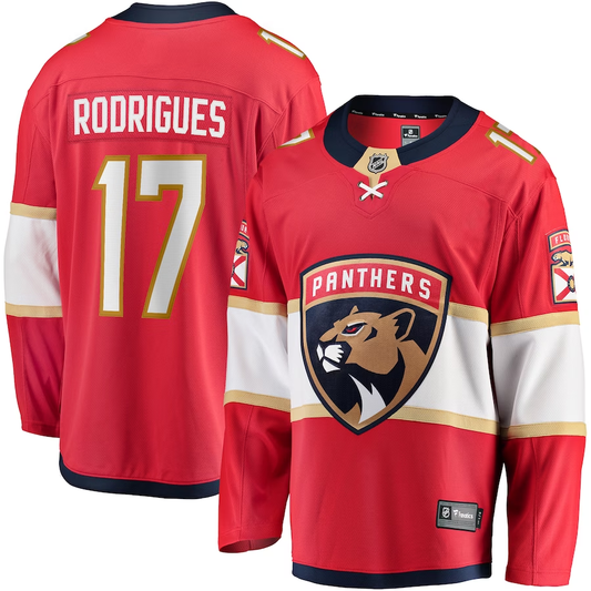 Men's Florida Panthers Evan Rodrigues #17 Red Player Jersey1